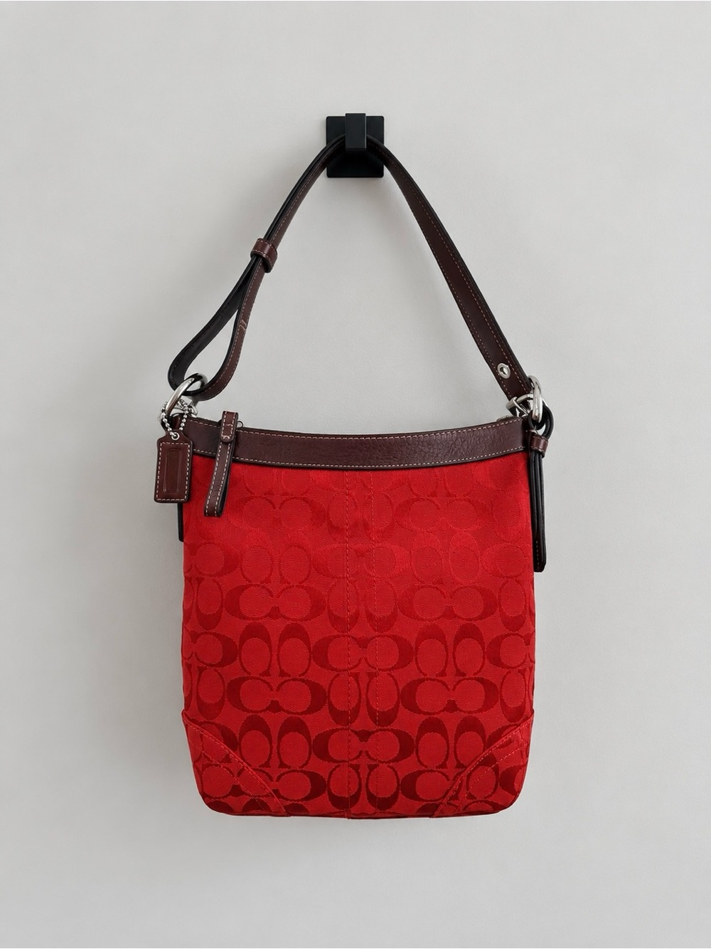 Vintage Coach Legacy Slim Duffle Red Jacquard & Brown Trim Style F12882